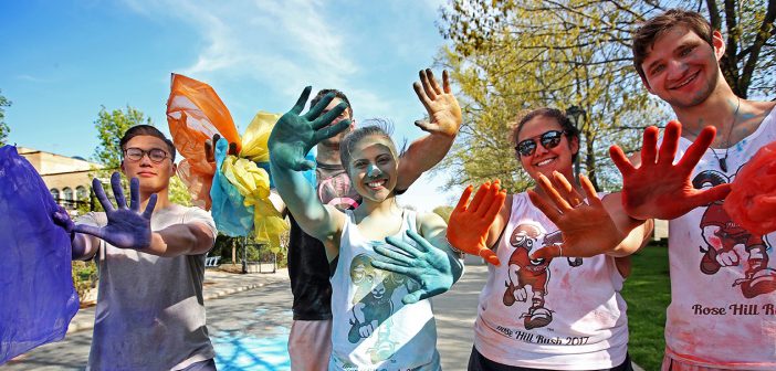 Fordham hosted a Color Run at the Rose Hill campus on April 28. Photo by Bruce Gilbert