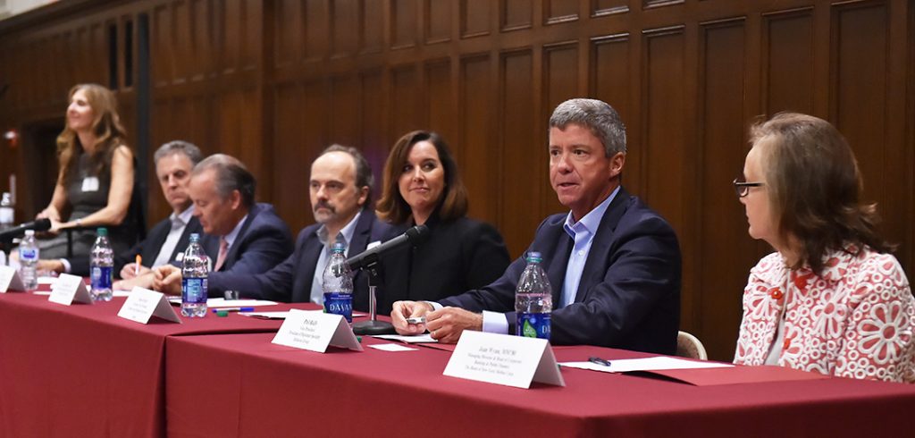 Parent’s Council Marie Treanor, chair and Richard Cervini, Jeffrey Cusack, Marc Landanyi, Donna Morris, Philip Rielly, and Jean Wynn spoke candidly about their careers from the stage of Keating First Auditorium