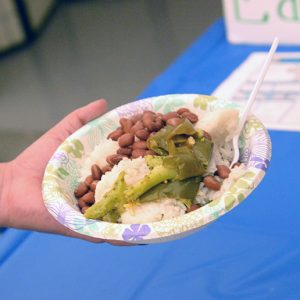 A small plate of food represents the daily allowance for refugees. 