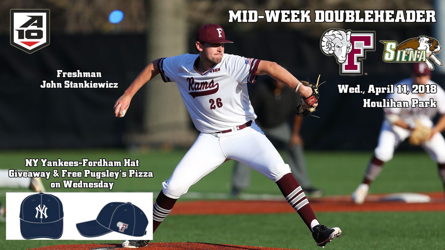 Freshman John Stankiewicz pitching for Fordham