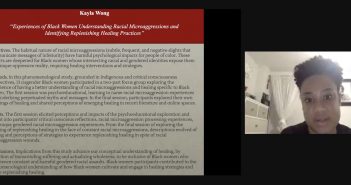 A research poster beside a frame of a woman on Zoom