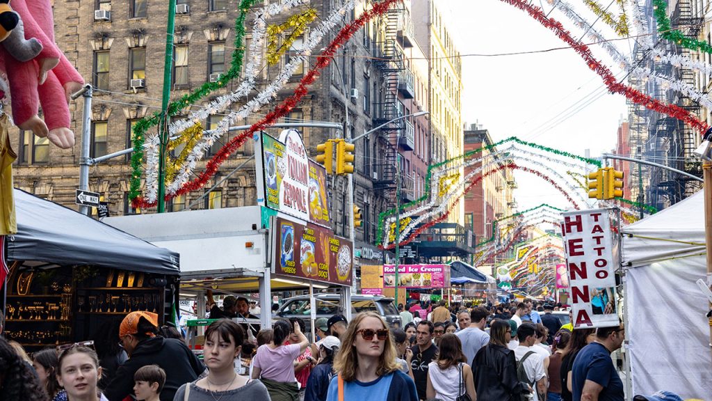 Feast of San Gennaro, markets and crowd of people