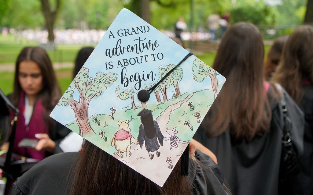 Commencement cap with the message "A grand adventure is about to begin"