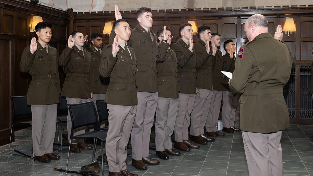 Cadets being sworn in at Fordham's ROTC commissioning ceremony