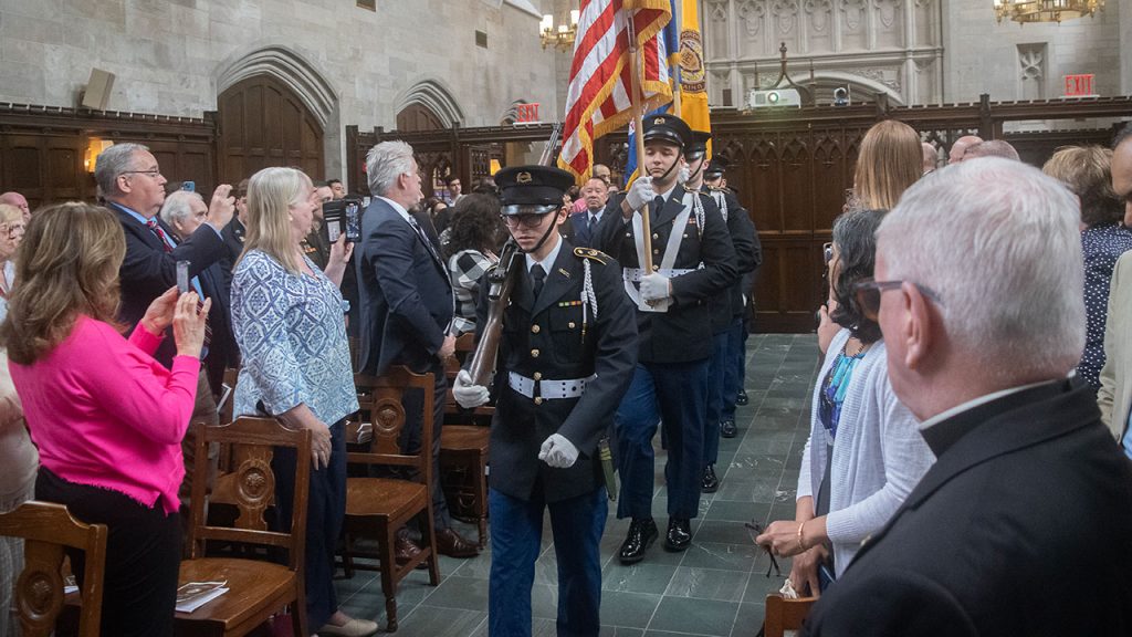 Color guard at the start of the ROTC ceremony