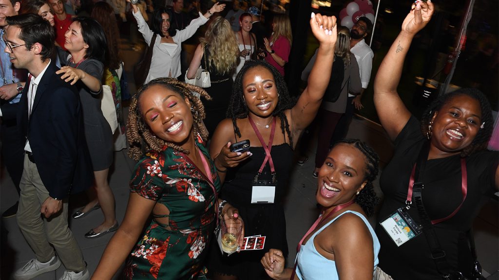 Women dancing Fordham Block Party Lincoln Center