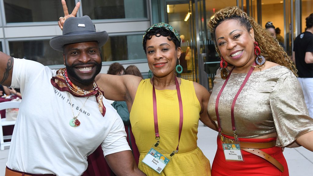 Man and two women posing Block Party Lincoln Center