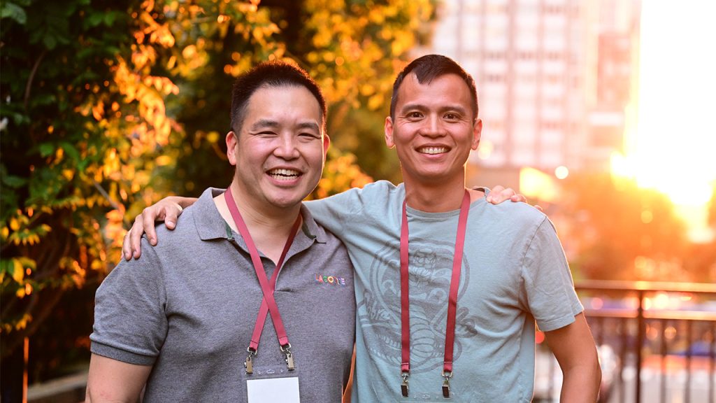 Two men on Fordham Lincoln Center plaza Block Party