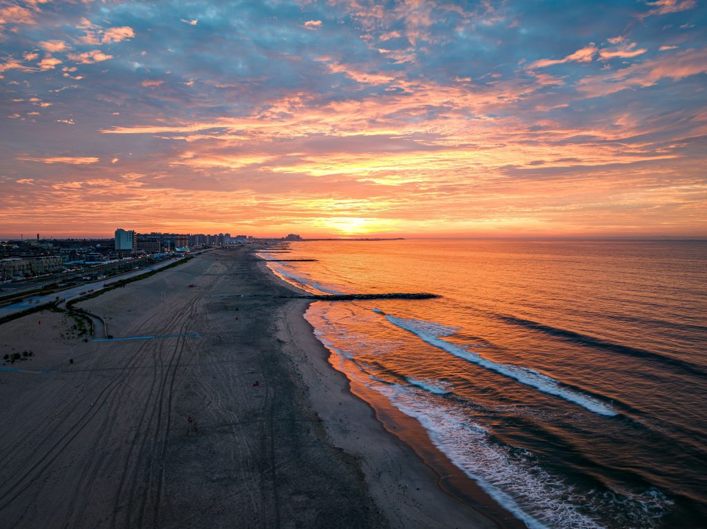 Sunset arial view of Rockaway beach 