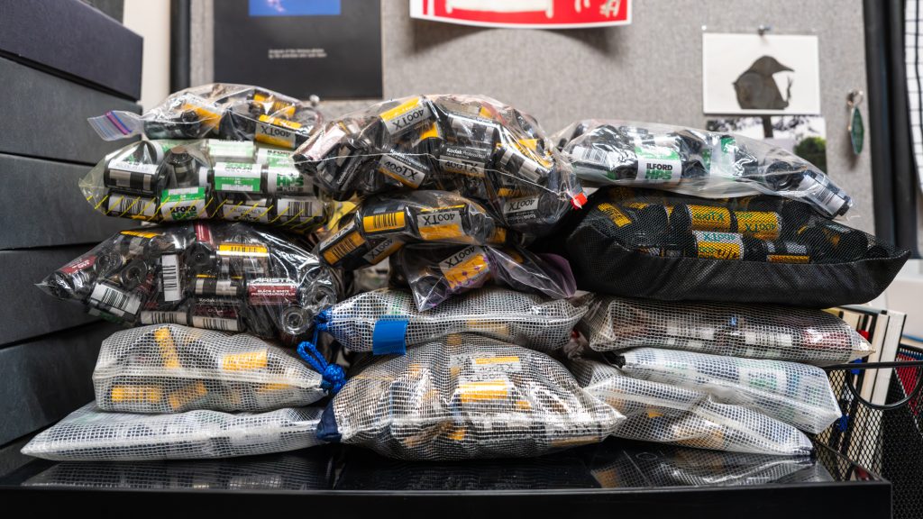 Plastic bags filled with undeveloped film rolls