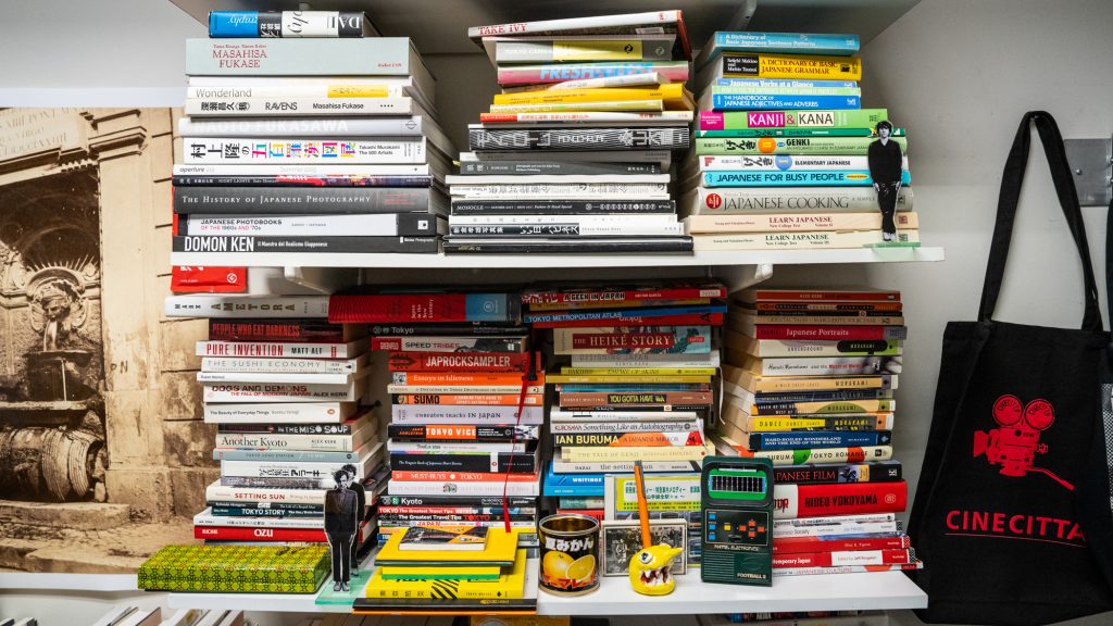Shelves filled with book stacks