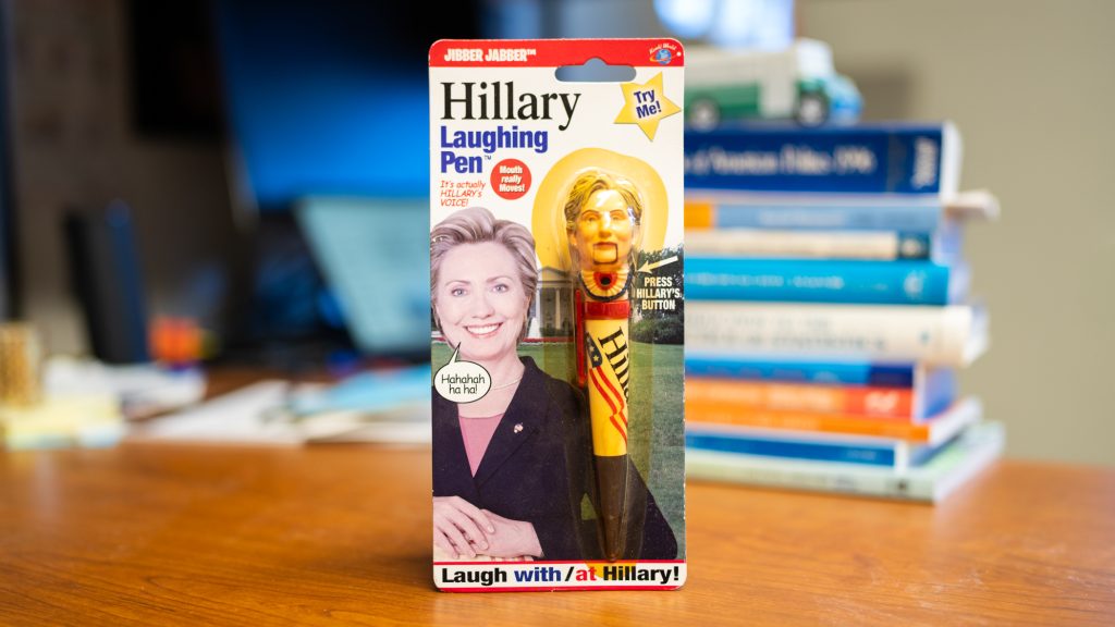 A pen that features the face of Hillary Clinton