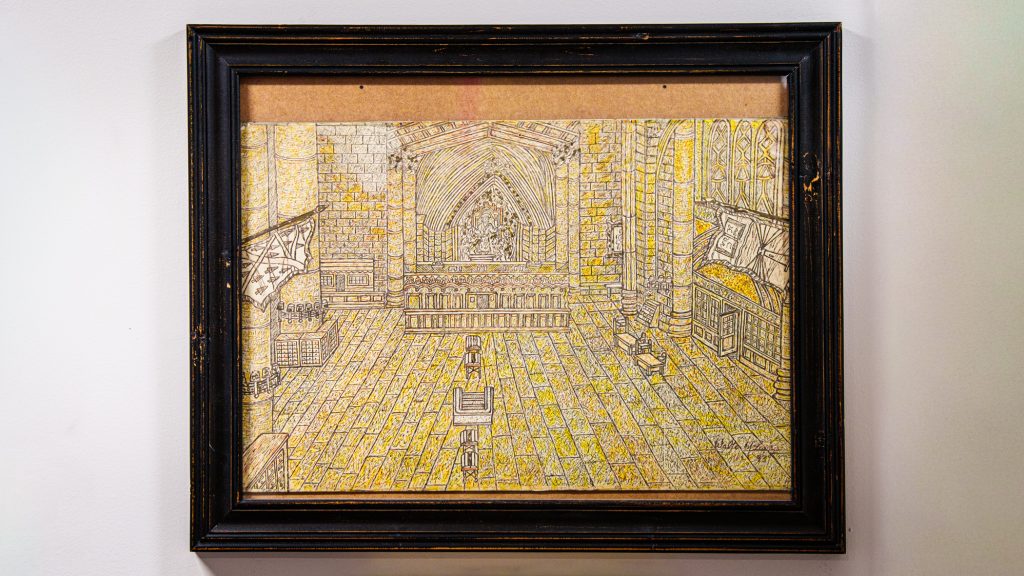 A framed photo of a drawing